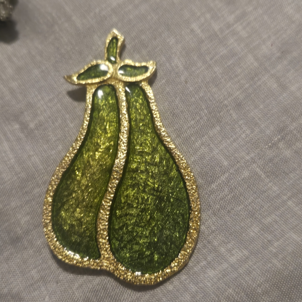 Green and Gold Pear Brooch